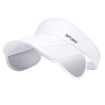 Sun Visors for Women Adjustable Retractable Wide Brim Beach Hat Golf Visor UV Protection Sun Hat Tennis Sunhat Running Cap, White, One Size