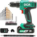 DCA Cordless Drill Set, 354 in-lbs Torque, 3/8" Keyless Chuck, Electric Power Drill with 2.0Ah Battery and Charger,18+1 Position,25-Piece 20V Drill Driver Kit, ADJZ2035
