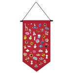 Kunyeah Wall Hanging Brooch Organizer Storage Case Colorful Canvas Pin Board Stand Enamel Pin Badge Hanging Holder Display Banner Earrings Collection Holder - Pins No Included (Red)