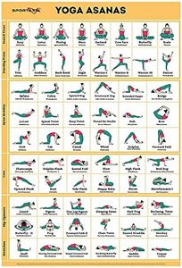 SPORTAXIS Yoga Poses Poster- 64 Asanas For Full Body Workout- Laminated Home Workout Poster With Colored Illustrations - English And Sanskrit Names, multicoloured