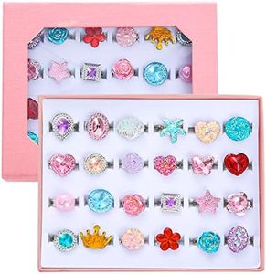 PASEMM 24pcs Little Girl Jewel Rings, Adjustable, No Duplication Kids Play Ring in Box,Pretend Play and Dress Up Rings for 4-12 Year Old Girl Birthday Christmas Gifts,3 4 5 6 7 8 9 10 11 12 Year Old