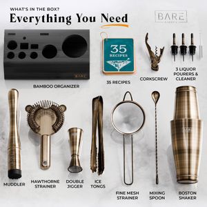 Bare Barrel 14-Piece Cocktail Shaker Set – Bartender Kit with Accessories