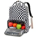 Kouxunt Checkered Lunch Backpack for Girls Women, Insulated Cooler 15.6 inch Laptop Backpacks, Teacher Nurse Work Backpack Waterproof College School Bookbag