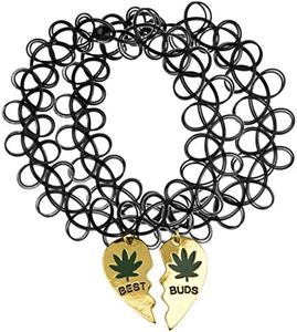 LUX ACCESSORIES Best Buds Marijuana Pot Leaf 420 Matching Tattoo Choker Pendant Necklaces (2pc)