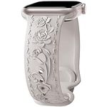 Floral Engraved Band Compatible with Apple Watch Band 40mm 41mm 38mm 42mm 44mm 45mm 49mm Women, Designer Soft Silicone Embossed Flower Strap for iWatch Band Series SE Ultra 9 8 7 6 5 4 3 Starlight 42