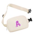 COSHAYSOO Small Waist Fanny Pack Belt Bag Crossbody Trendy with Initial Letter Patch for Teen Girl Women Personalized Valentines Birthday Preppy Gift, Travel Essentials Mini Bum Hip Purse Ivory A