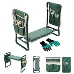 FINE GARDEN 2-in-1 Garden Kneeler and Seat with Handles, Foldable Gardening Stool Bench with Tool Pouch & Digging Gloves, Thick Soft Pad Garden Kneeling Bench for Gardening, Cleaning & Outdoor Use