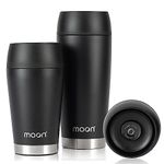 Moon 360° Travel Mug - Leakproof Insulated Coffee Mugs for Hot & Cold Drinks - Thermal Reusable Travel Cups, Fits Car Cup Holders, Free Carry Bag (450ml, Black)