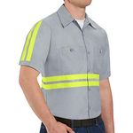 Red Kap Men's Enhanced Visibility Industrial Work Shirt, Grey with Yellow/Green Visibility Trim, Short Sleeve Large