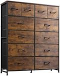 WLIVE Tall Dresser for Bedroom with 12 Drawers, Chests of Drawers, Fabric Dresser for Bedroom, Closet, Fabric Storage Dresser with Drawers, Steel Frame, Rustic Brown Wood Grain Print