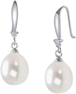 The Pearl Source Real Pearl Dangle Earrings for Women with Genuine AAA Quality White Freshwater Cultured Pearls | 14K Gold Plated 925 Sterling Silver Earrings for Women