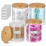 WACAR 4 Pack Qtip Holder for Bathroom - Apothecary Jars with Lids, Cotton Pad Holder Qtip Dispenser Bathroom Canisters Cotton Jars Cotton Swab Pads Holder for Cotton Ball, Floss, Hair Clips