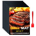 BBQ Grill Mat Set of 7+1, Reusable Non-Stick BBQ Mat, Heat Resistant, Easy to Clean BBQ Accessories, Works on Gas, Charcoal, Electric Grill, Oven