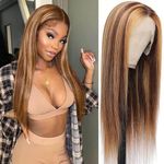 Highlight Straight Ombre Lace Front Wig Human Hair Pre Plucked 20 inch 4/27 Honey Blonde Lace Front Wig Human Hair 150% Density Brazilian Transparent 13X6X1 T Part Wigs for Black Women