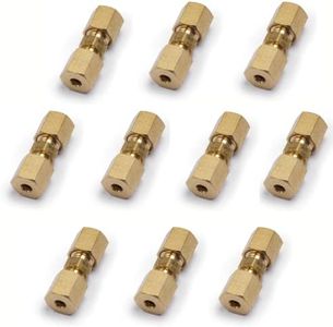 Ironwerks 3/8" OD Tube Both Ends Lead-Free Brass Compression Union Fitting, Use With Copper, Aluminum, Plastic Tubing, Watertight Seal Waterlines or Air Pneumatic Lines- 10 Pack