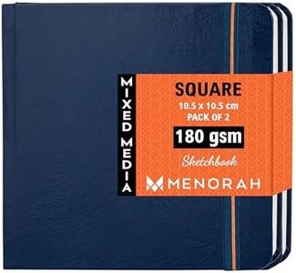 MENORAH Paper - Artist Sketchbook - Square- 180Gsm - Size (10.5 X 10.5 Cm) Pack Of 2 - Small Travel Size Sketch Book- 100 Pages/50 Sheets - Hard Bound - Handmade Artbook, Watercolor