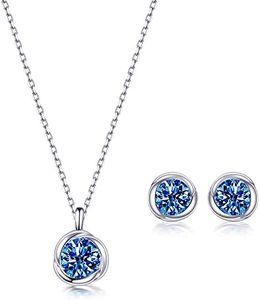 immobird Juegos de Joyas para Mujer, Conjunto Collar y Pendientes, Collares Mujer de Plata 925, con Circonia, Pendientes Mujer Plata, Joyas para Mujer Plata/Oro Rosa (Azul 8 Mm)
