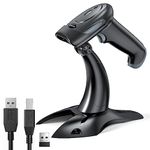 Eyoyo 2D Wireless Barcode Scanner with Stand, 2.4G Wireless & USB Wired, Cordless 2500mAh Rechargeable USB Handheld QR Bar Code Reader for PC Warehouse Inventory Management