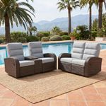 LayinSun Oversized 2 Pieces Wicker Outdoor Recliner Loveseat with Adjustable Backrest & Footrest, Patio Reclining Lounge Sofa