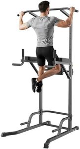 Power Tower Pull Up Dip Station with Stable Splayed H-Shaped Base, 440 lbs Capacity, Adjustable Height