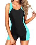 Aqua Eve Women's One Piece Swimsuit Athletic Bathing Suit Modest Swimwear, Black and Blue01, Medium