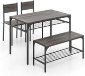 GiantexUK Wooden Dining Room Set, Rectangular Table with a Bench and 2 Chairs, Space Saving 4-Seater Kitchen Furniture Set for Living Room, Dining Room and Bar (Grey Oak)