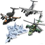 Crelloci 4PCS Army Airplane Toys Set-Diecast Aeroplane Plane Model Kit Military Fighter Jet Playset Helicopter Camouflage Pull Back Aircraft Kids Play Vehicle for 3+Year Old Boys Girls