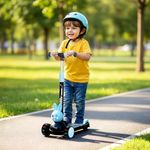 R for Rabbit Road Runner Bunny Kids Scooter, 3 Level Adjustable Height, Smart Fold & PU LED Wheels Kick Scooter with Brake for 3+ Years Kids, Weight Capacity Upto 75kgs (Black Blue)