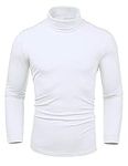 Amussiar Men's Turtleneck Pullover Top Slim Fit Basic Shirts Lightweight Long Sleeve T-Shirts White