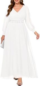 Pinup Fashion Women Plus Size Wedding Dress Long Sleeve White Bridal Shower Formal Chiffon Bride Elegant Wrap Ruched A-Line Maxi Dress