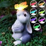 Generic Bunny Statue Decor-Rabbit with Solar Butterfly Changing Lights for Garden, BL008