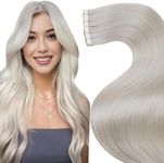 LaaVoo Tape in Hair Extensions Human Hair 18Inch Platinum Blonde Tape in Human Hair Extensions Seamless Invisible Tape in Extensions Blonde Human Hair for Women Skin Weft Silky Straight 50g 20pcs