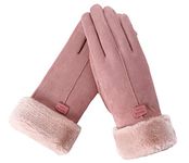 Woogwin Womens Winter Warm Gloves Touch Screen Suede Thick Lining Mittens Lady Outdoor Glove(pink)