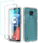 Tothedu Phone Case for Moto E7 Case, Motorola E7 Case with Tempered-Glass Screen Protector, Clear Full Body Protective Hard PC Shell TPU Bumper Cover Cases for Motorola Moto E7 (Clear)