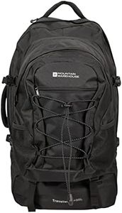 Mountain Warehouse Traveller 60 + 20L Rucksack - Durable Backpack with Rain Cover, Detachable Daypack, Adjustable Back Support - Great for Camping, Hiking, Travelling Black