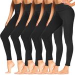 Sundwudu 5 Pack Leggings for Women Tummy Control, Soft High Waisted Black Yoga Pants for Workout Reg & Plus Size, 01-black*5, Small / Medium