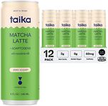 Taika Matcha Latte - Ready to Drink Hot & Cold Brew - Iced Matcha Latte in Cans - Organic Ceremonial Grade Matcha w/Lions Mane Mushroom, Ashwagandha & L-Theanine (Matcha Latte, 8 fl Oz (Pack of 12))