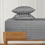 URBANHUT 1000 Thread Count Pure Cotton Striped Full Size Sheets Set (4 Pc) - Ultra Soft & Smooth, Thick & Crisp Sateen Weave Full Bedding Set, Fits Upto 16" Mattress - Dark Grey