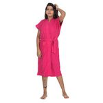 Poorak Dark Collection Dark Pink Color Half Sleeves Soft Terry Cotton Bathrobe for Women - Free Size Upto 42 Inches