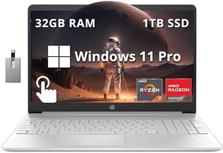 HP 15.6" FHD Micro-Edge Touchscreen Laptop, AMD Ryzen 7 5700U, 32GB RAM, 1TB PCIe SSD, Numeric Keypad, 720p HD Webcam, Wi-Fi 5, HP Fast Charge, Win 11 Pro, Silver, 32GB Hotface USB Card