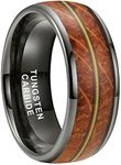 TUTISS 8mm Silver/Black/Gunmetal/Gold Tungsten Rings for Men Women Engagement Wedding Bands Whisky Wood Guitar String Inlay Domed Polished Comfort Fit, Metal, No Gemstone