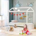 Lostcat Twin Size House Bed with Trundle, Solid Pine Wood Bed Frame and Roof Design, Can be Decorated, for Kids, Girls and Boys, No Box Spring Need, Easy to Assemble, White