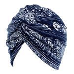 ATORSE® Women Cotton Turban Head Wrap Chemo Hair Loss Sleep Cap Navy Blue Elephant