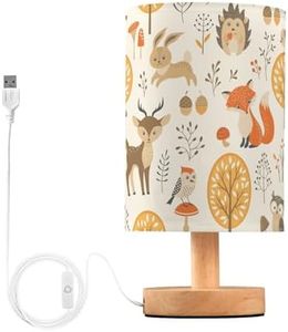 Oarencol Bedside Table Lamp Woodland Animals Nightstand Lamp with Wood Fox Owl Deer Buuny Trees Leaves Desk Lamps for Bedroom Living Room Nursery Office Home Decor