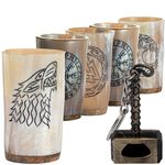 FENRIR Viking Drinking Horn Mugs Set of 5, 100% Authentic Natural Ox Horn Glasses | 10oz Cool Unique Tumbler, Handmade Goblet Medieval Stein for Ale, Mead, Whiskey Gift for Men and Women