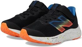 New Balance Fresh Foam Arishi V4 Bungee Lace with Top Strap Running Shoe, Black/Blue Agate/Blaze Orange, 11.5 Wide US Unisex Little_Kid