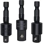 3 Pieces Wobble Socket Adapters, 1/4" Hex Shank to 1/4" 3/8" 1/2" Square Socket Drives, 360° Rotatable Universal Joint Swivel Socket Set for Cordless Drills Ratchet Extension