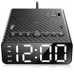 Yostyle Multifunctional Alarm Clock Power Strip: 2 USB & 1 AC Power Outlets, FM Radio & Speaker, 6Ft Extension Cord, Dimmable Digital Clock with Dual Alarm and Snooze Function - Ideal for Bedroom