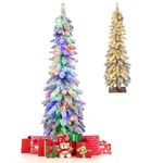 COSTWAY 4 FT/5 FT Pre-Lit Artificial Christmas Tree, Snow-Flocked Slim Pencil Xmas Tree with LED Lights, 11 Lighting Modes and 225/334 Branch Tips, Xmas Holiday Office Home Party Decor (4 FT)