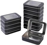 12 Pack Empty Rectangular Metal Storage Organizer Tins with Clear Window Hinged Lids for Candies, Gifts & Treasures (Black)
